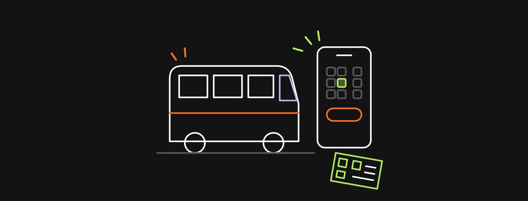 A coach bus, a phone with a seat map and a QR ticket