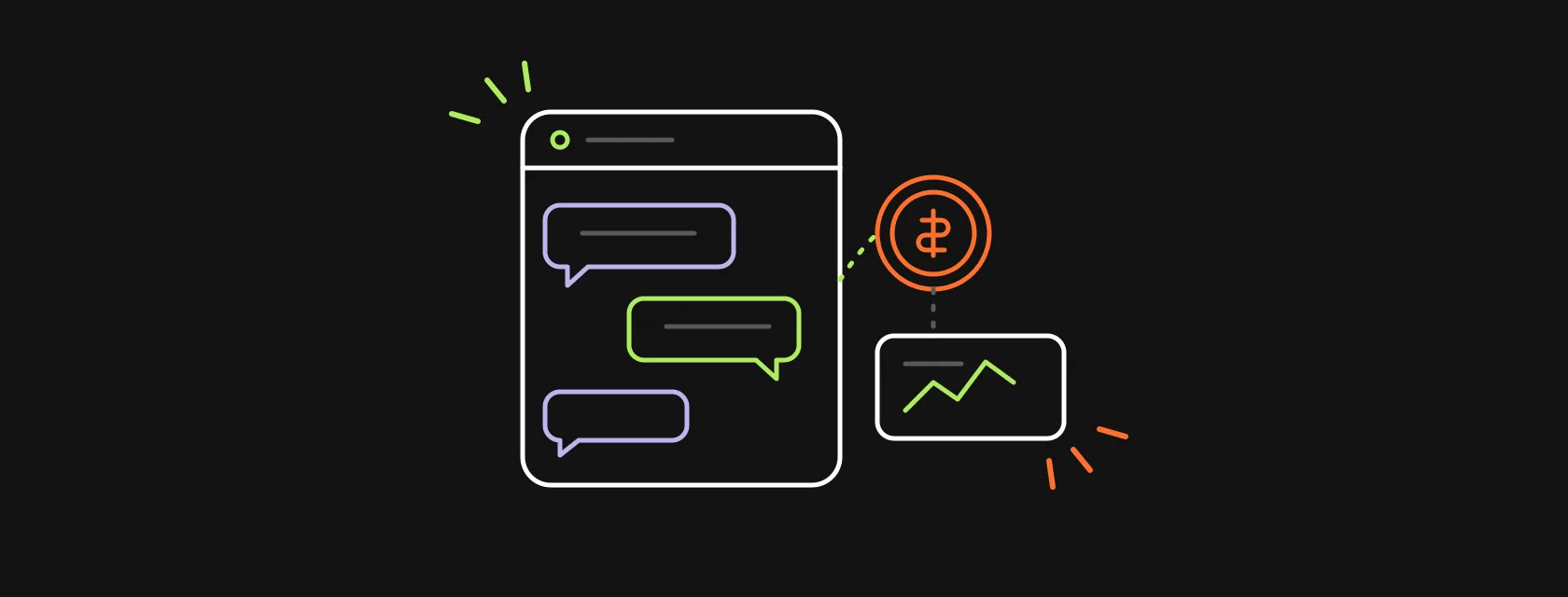 A chat window with speech bubbles, a coin and a running meter that counts the cost of each conversation