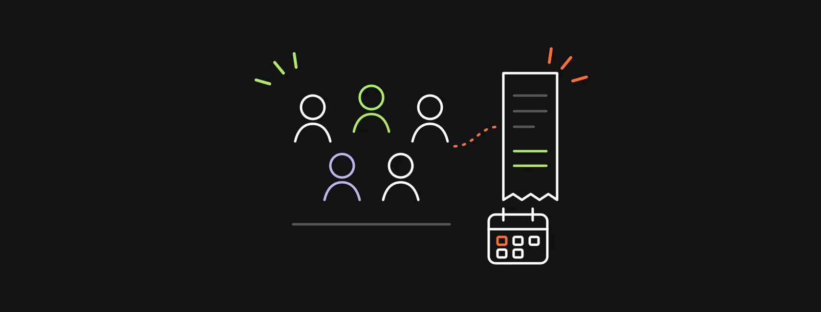 A team of four engineers connected to a monthly invoice and a calendar