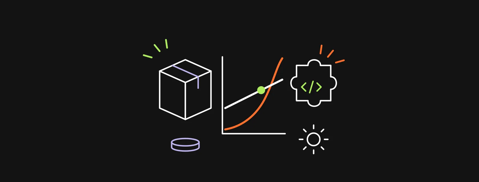 A boxed off-the-shelf product and a custom-fit puzzle piece on either side of two crossing cost lines