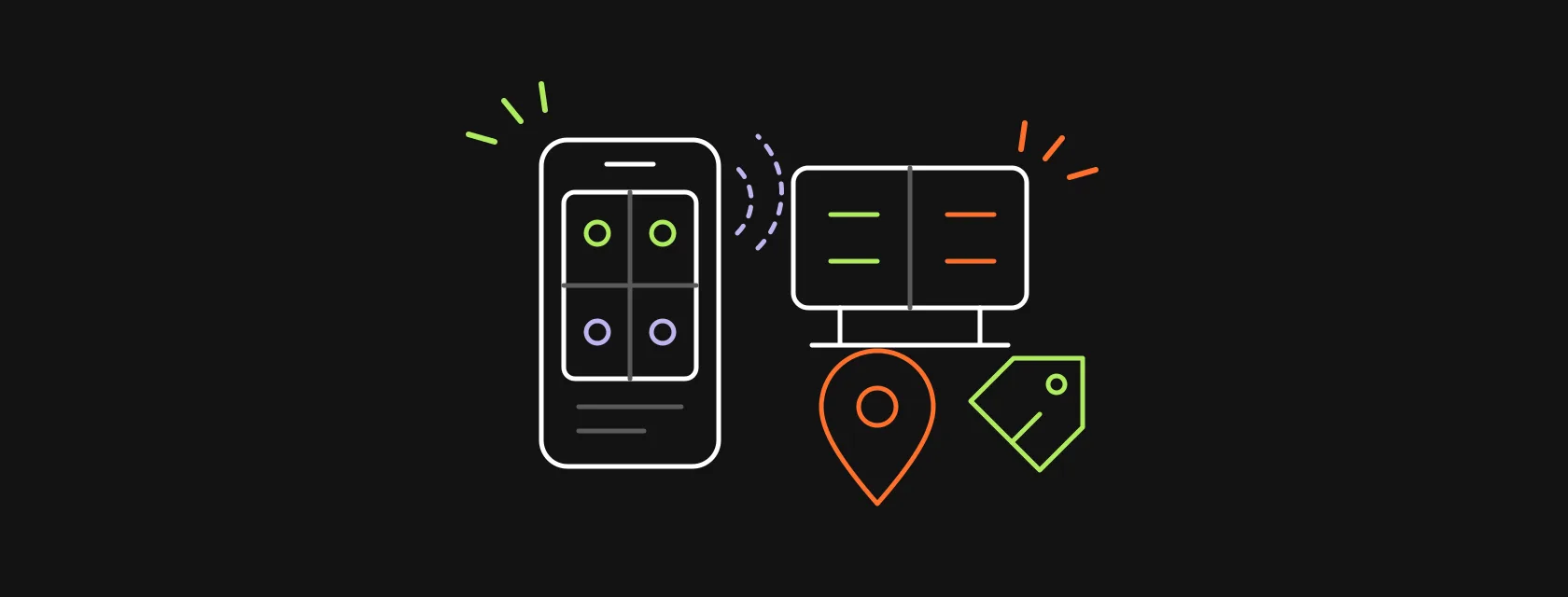 A phone with a lineup board, a stadium scoreboard, a location pin and a price tag