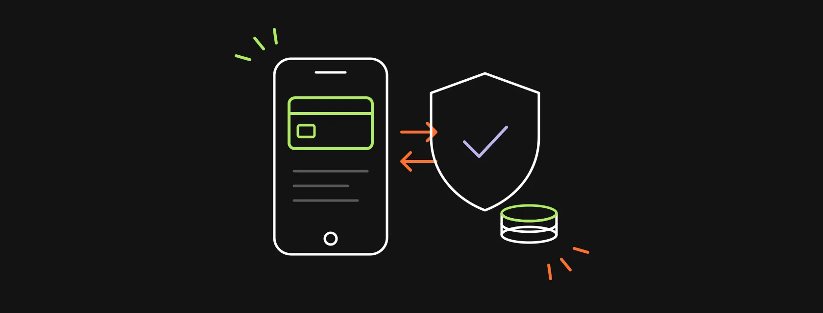 A phone with a card, a shield and a stack of coins, illustrating the cost of building a compliant fintech app