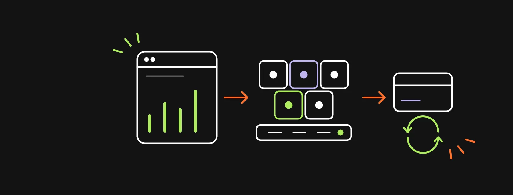 A browser window with a dashboard, tenant blocks on a shared base and a subscription card, illustrating how to build a SaaS app