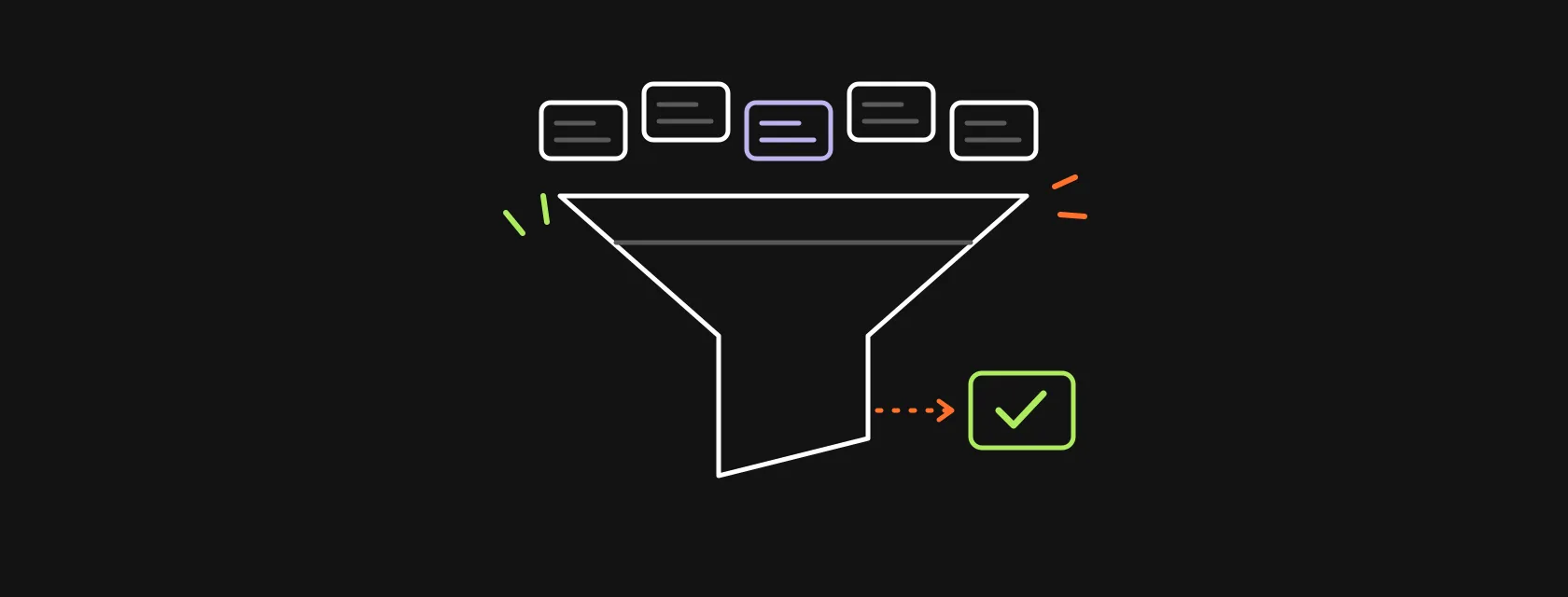 A funnel narrowing many vendor cards down to one with a checkmark