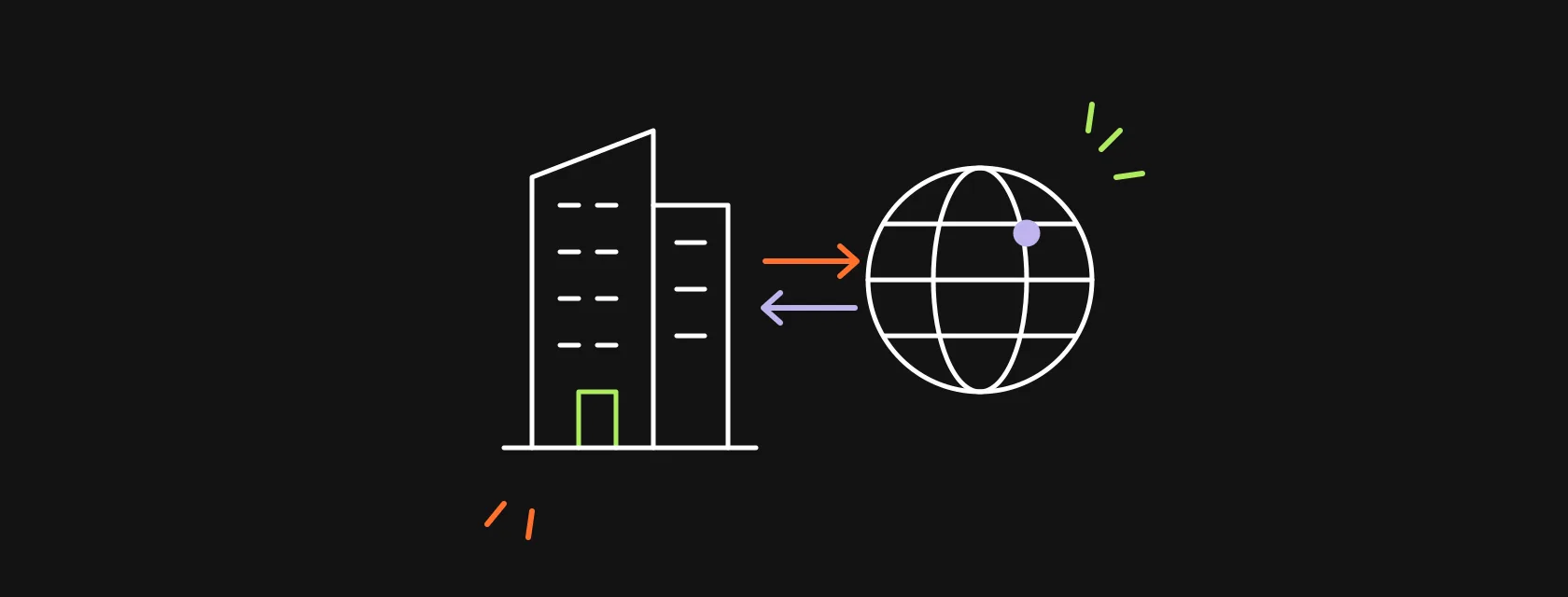 An office building and a globe connected by puzzle pieces that fit together