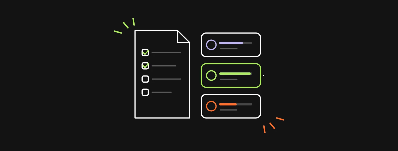 An RFP document with checkboxes, a scoring sheet and three vendor cards being compared