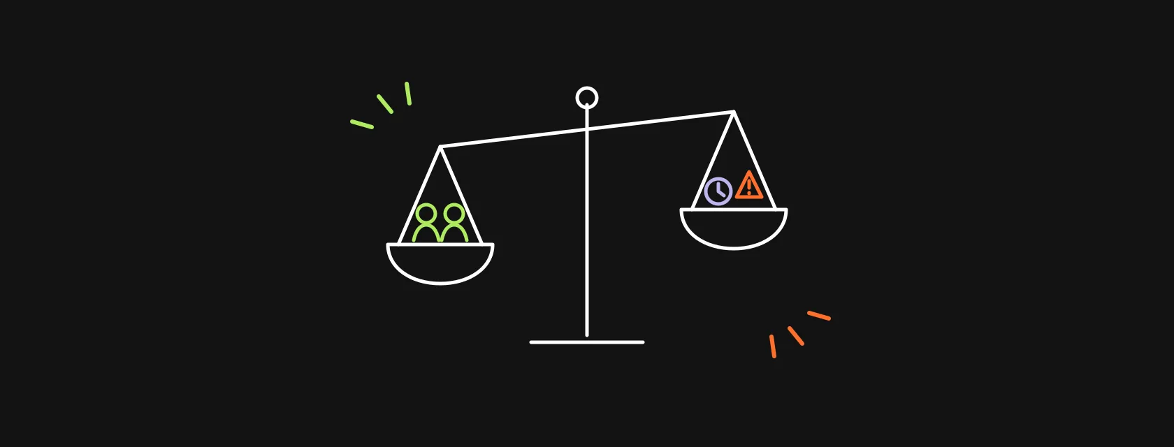 A balance scale weighing extra engineers against overhead and risk