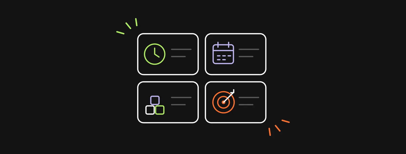 Four price cards for different billing models next to a clock, a calendar and a target