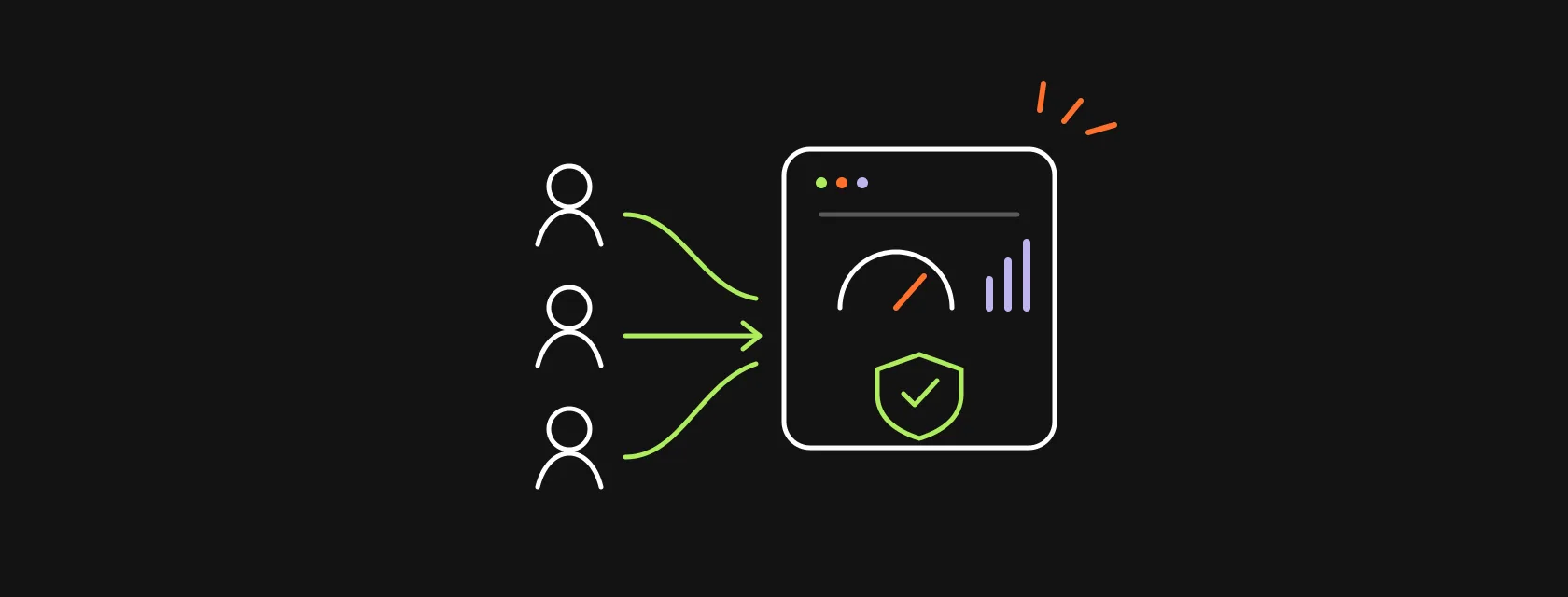 Individual engineers on the left turning into a single managed service with a shield and a dashboard on the right