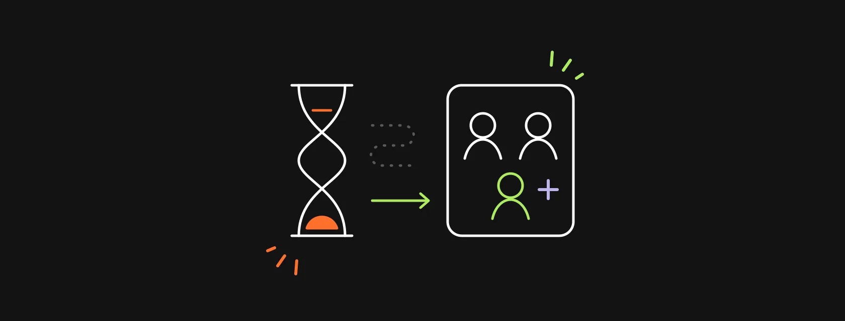 A long hiring pipeline with an hourglass next to a short path where an engineer joins a team