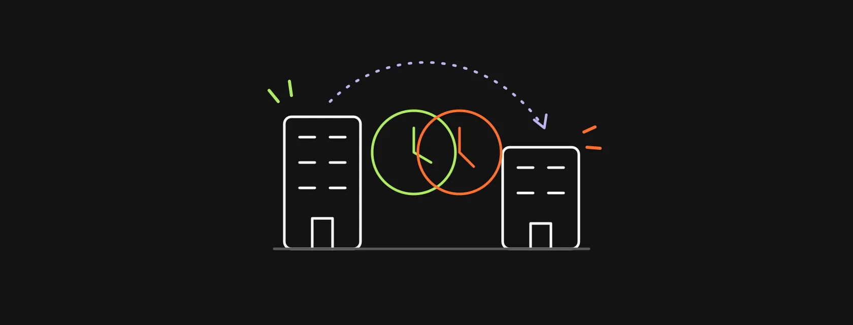 A US office and a nearby team connected by overlapping clocks