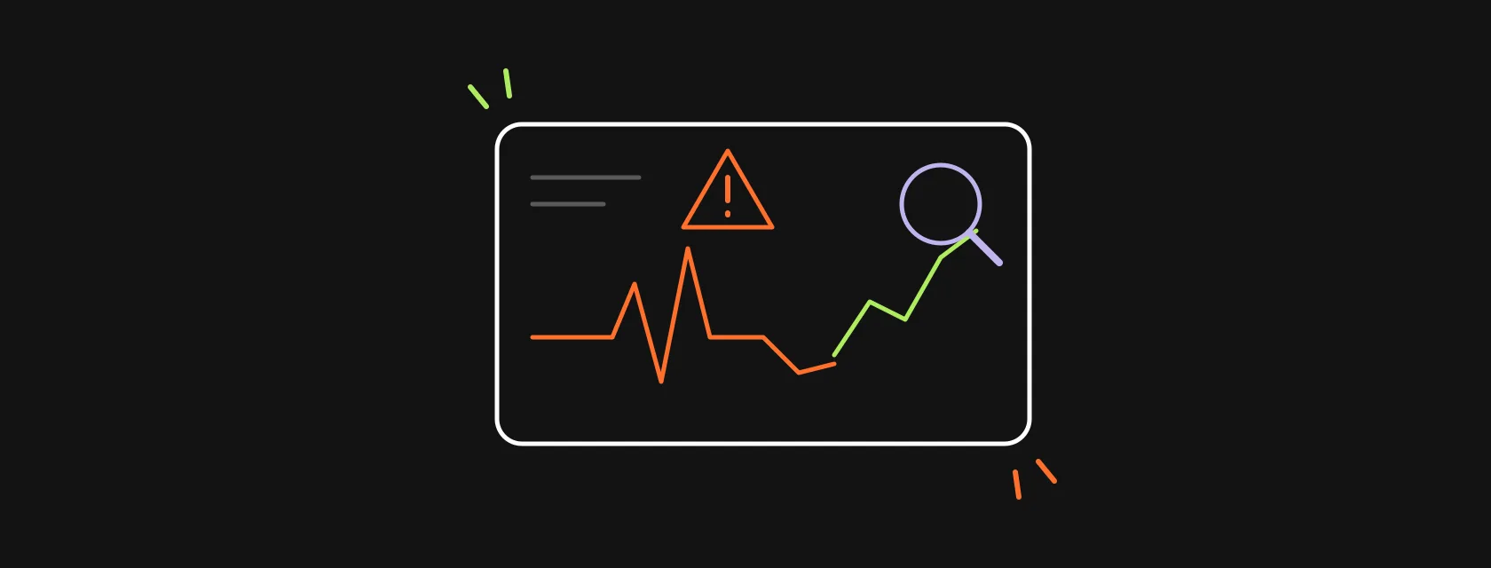 A project timeline with warning signs and a heartbeat line recovering
